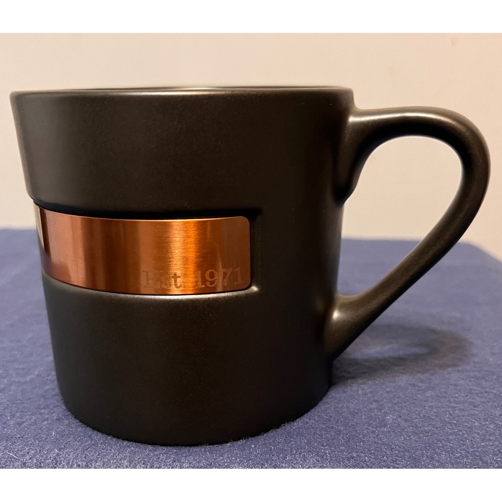 Starbucks 2012 Matte Black Copper Band Est 1971 Ceramic Coffee Mug 14oz